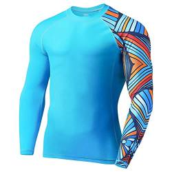 SURFEASY Herren Rashguard Langarm Sonnenschutz Rash Vest Men, Rash Guard Shirt Zum Surfen Schwimmen Angeln Wandern, Kompression, Outdoor-Aktivitäten Baselayer (Blau,3XL) von SURFEASY