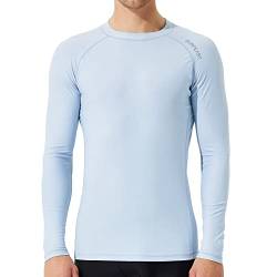 SURFEASY Herren Rashguard Langarm Sonnenschutz Rash Vest Men, Rash Guard Shirt Zum Surfen Schwimmen Angeln Wandern, Kompression, Outdoor-Aktivitäten Baselayer (Hellblau,XL) von SURFEASY