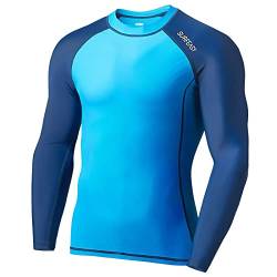 SURFEASY Herren Rashguard Langarm Sonnenschutz Rash Vest Men, Rash Guard Shirt Zum Surfen Schwimmen Angeln Wandern, Kompression, Outdoor-Aktivitäten Baselayer (Königsblau/Marine,3XL) von SURFEASY