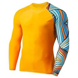 SURFEASY Herren Rashguard Langarm Sonnenschutz Rash Vest Men, Rash Guard Shirt Zum Surfen Schwimmen Angeln Wandern, Kompression, Outdoor-Aktivitäten Baselayer (Orange,S) von SURFEASY