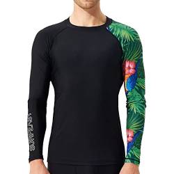 SURFEASY Herren Rashguard Langarm Sonnenschutz Rash Vest Men, Rash Guard Shirt Zum Surfen Schwimmen Angeln Wandern, Kompression, Outdoor-Aktivitäten Baselayer (Papagei,S) von SURFEASY