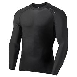 SURFEASY Herren Rashguard Langarm Sonnenschutz Rash Vest Men, Rash Guard Shirt Zum Surfen Schwimmen Angeln Wandern, Kompression, Outdoor-Aktivitäten Baselayer (Schwarz,L) von SURFEASY