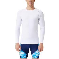 SURFEASY Herren Rashguard Langarm Sonnenschutz Rash Vest Men, Rash Guard Shirt Zum Surfen Schwimmen Angeln Wandern, Kompression, Outdoor-Aktivitäten Baselayer (Weiß,3XL) von SURFEASY