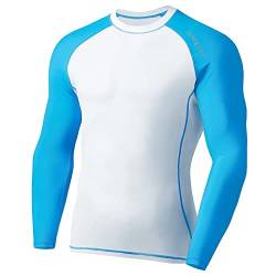 SURFEASY Herren Rashguard Langarm Sonnenschutz Rash Vest Men, Rash Guard Shirt Zum Surfen Schwimmen Angeln Wandern, Kompression, Outdoor-Aktivitäten Baselayer (Weiß/Königsblau,XXL) von SURFEASY