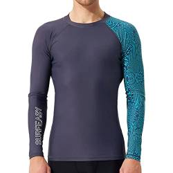 SURFEASY Herren Rashguard Langarm Sonnenschutz Rash Vest Men, Rash Guard Shirt Zum Surfen Schwimmen Angeln Wandern, Kompression, Outdoor-Aktivitäten Baselayer (Wellen,3XL) von SURFEASY