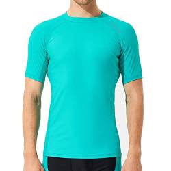 SURFEASY Rash Guard Hemd Kurzarm Schwimmen Surfen Tops Schwimm Shirt Tshirt Herren Schnelltrocknend Badeshirt(Aqua Grün,S) von SURFEASY