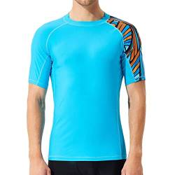 SURFEASY Rash Guard Hemd Kurzarm Schwimmen Surfen Tops Schwimm Shirt Tshirt Herren Schnelltrocknend Badeshirt(Blau,3XL) von SURFEASY