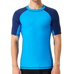 SURFEASY Rash Guard Hemd Kurzarm Schwimmen Surfen Tops Schwimm Shirt Tshirt Herren Schnelltrocknend Badeshirt(Königsblau/Marine,L) von SURFEASY