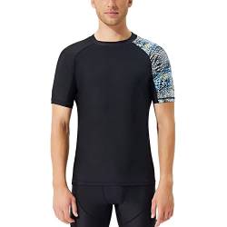 SURFEASY Rash Guard Hemd Kurzarm Schwimmen Surfen Tops Schwimm Shirt Tshirt Herren Schnelltrocknend Badeshirt(Leopard Druck,XL) von SURFEASY