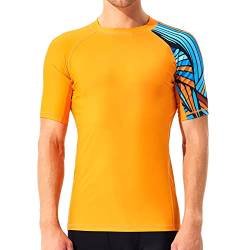 SURFEASY Rash Guard Hemd Kurzarm Schwimmen Surfen Tops Schwimm Shirt Tshirt Herren Schnelltrocknend Badeshirt(Orange,L) von SURFEASY