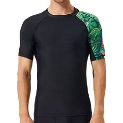 SURFEASY Rash Guard Hemd Kurzarm Schwimmen Surfen Tops Schwimm Shirt Tshirt Herren Schnelltrocknend Badeshirt(Papagei,XXL) von SURFEASY