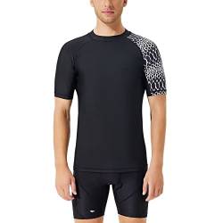 SURFEASY Rash Guard Hemd Kurzarm Schwimmen Surfen Tops Schwimm Shirt Tshirt Herren Schnelltrocknend Badeshirt(Serpentine,L) von SURFEASY