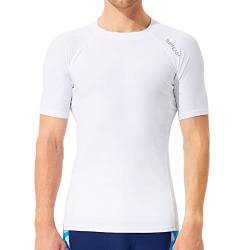 SURFEASY Rash Guard Hemd Kurzarm Schwimmen Surfen Tops Schwimm Shirt Tshirt Herren Schnelltrocknend Badeshirt(Weiß,L) von SURFEASY