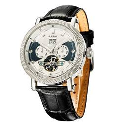 SURVAN Armbanduhr Designer automatische schweizerische Armbanduhr für Männer Weltzeit 18k Gelbes Gold Saphir-Kristalle Mechanische Skelettuhr Echtes Leder Armband (weiß) von SURVAN WatchDesigner
