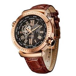 SURVAN WatchDesigner Herren Armbanduhr Automatik mit Lederband Analog Watches Mechanisch (rosa-Gold) von SURVAN WatchDesigner