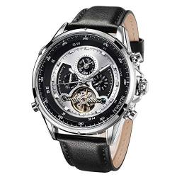 SURVAN WatchDesigner Herren Armbanduhr Automatik mit Lederband Analog Watches Mechanisch Uhr (Silber) von SURVAN WatchDesigner
