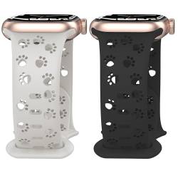 SUTQIGUI Silikon-Armband für Herren, kompatibel mit Apple Watch, 42 mm, 44 mm, 45 mm, 49 mm, für Damen, ausgehöhltes Hundepfoten-Design, Sportarmband für iWatch Ultra SE Serie 9/8/7/6/5/4/3/2/1, von SUTQIGUI