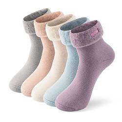 SUTTOS Damen Warme Thermal Socken, Starke Wärmeisolierte Socken, warme Winter-Crew Socken für kaltes Wetter Einheitsgröße Verschiedene 5 Paare von SUTTOS