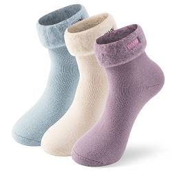 SUTTOS Thermosocken für Damen, warme Winter-Hausschuhe, dick, gefüttert, süß, knöchelhoch, 1/3/5 Paare im Set, Einheitsgröße von SUTTOS