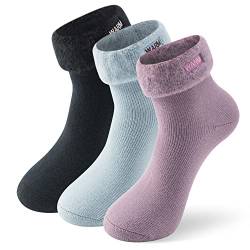 SUTTOS Thermosocken für Damen, warme Winter-Hausschuhe, dick, gefüttert, süß, knöchelhoch, 1/3/5 Paare im Set, Einheitsgröße von SUTTOS