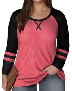 Große Größen Damen Langarmshirt Basic Lässiges Shirt Raglan Ärmel Oberteile von SUWATOIN