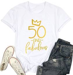 SUWATOIN 50. Geburtstag Geschenke für Frauen T-Shirt 50 Geburtstag Shirts Damen 50 Jahre alt Geburtstag Party Kurzarm Grafik Tees, weiß1, XXL von SUWATOIN