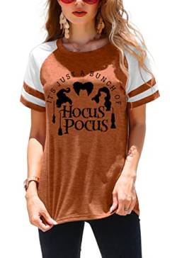 SUWATOIN Hocus Pocus Shirts Damen Halloween Shirt Sanderson Witch Broom Graphic T-Shirt Raglan Color Block Tops, Brown7, M von SUWATOIN