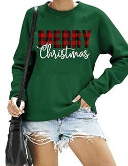 SUWATOIN Weihnachts-Sweatshirt für Frauen Merry Christmas Tree Shirt Langarm Urlaub T-Shirts Tops, grün, 42 von SUWATOIN