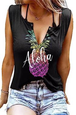 Tank Top Damen Hawaiian Pineapple Ärmelloses Shirt Top Sexy V-Ausschnitt Weste Elegante Bluse von SUWATOIN