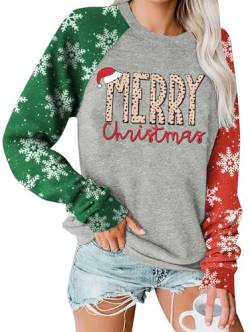 Weihnachts Sweatshirt Damen Merry Christmas Xmas Tree Shirt Langarm Holiday Oberteil von SUWATOIN