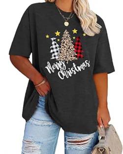 Weihnachts Tshirt Damen Große Größen Xmas Tree Shirts Rundhals Oberteile von SUWATOIN