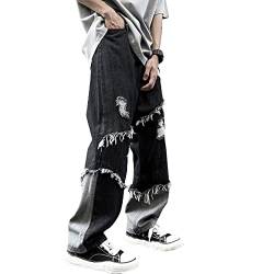 Herren Streetwear Jeans Grunge Hip Hop Baggy Denim Hosen Ästhetische Harajuku Loose Fit Straight Leg Jeans Gothic Hosen von SUYGGCK