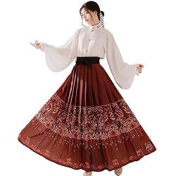 SUYGGCK Chinesisches Hanfu-Outfit für Frauen, Ming-Dynastie, Pferdegesicht, plissierter Maxirock und Hemd, Set, traditionelle asiatische orientalische Kleidung von SUYGGCK