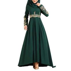 SUYGGCK Muslimisches Kleid für Frauen, Elegantes Langarm-Spitzenbesatz, islamische Maxikleider, bescheidene weibliche muslimische Kleidung, lässiges Outfit von SUYGGCK