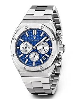 CADISEN Herren Quarzuhren Edelstahl Sport Wasserdicht Chronograph Saphir Glas Armbanduhren für Herren, blau von SUZAKU