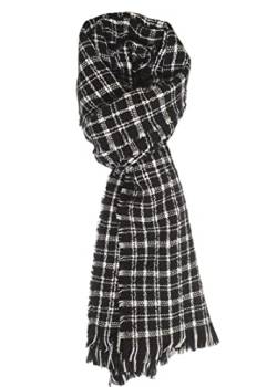 Damen Schal, Lange Schwarz-weiß Karierte Schals 200 x 75cm, Große Unisex Warme Gitter Winterschals, Große Tartan Schals, Wickelschal von SUZALA