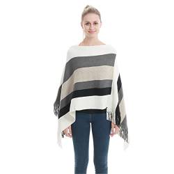 Damen Strick Poncho mit Fransen, Warm Strick Pullover, Cardigan von SUZALA