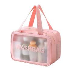SVRITE 1 Stück Matte Transparente Kulturtasche PVC mit Praktischem Makeup Kosmetik Organizer Tasche Design Pink von SVRITE