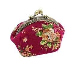 SVRITE Brieftasche, Lady Vintage Flower Mini Geldboerse Handtasche Clutch (rosa rot) von SVRITE