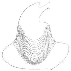 SVRITE Schmuck Damen Koerperkette Frauen Bikini Quaste Strass Halskette Guertel Koerperkette(Silber) von SVRITE