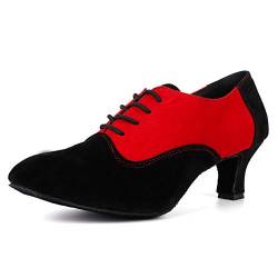 SWDZM Tanzschuhe Damen Latein Schnüren Geschlossene Salsa Tango Moderne Jazz Ballsaal Leistung Schuhe Trainingsschuhe,305,Ferse-5CM,Rot,41EU von SWDZM