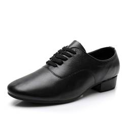 SWDZM Tanzschuhe Herren Latein Atmungsaktiv Leder Tango Salsa ballsaal Tanzschuhe 2.5cm Niedriger Absatz Übungsschuhe,DY703,Schwarz,Gummisohle,42EU von SWDZM