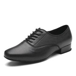 SWDZM Tanzschuhe Herren Latein Atmungsaktiv Leder Tango Salsa ballsaal Tanzschuhe 2.5cm Niedriger Absatz Übungsschuhe,Schwarz Loch,Wildleder Sohle,41EU von SWDZM