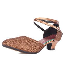 SWDZM Zapatos de Baile Latino Mujer Punta Cerrada Salsa Bachata Tango Character Zapatos de Baile,117,Braun,Talón 3.5cm,Suela de caucho,38EU von SWDZM