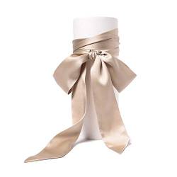 SWECOMZE Satin-Schärpe Gürtel Damen Hochzeit Bogen Band Schal Krawatte (Beige) von SWECOMZE