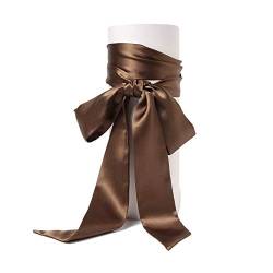 SWECOMZE Satin-Schärpe Gürtel Damen Hochzeit Bogen Band Schal Krawatte (Braun) von SWECOMZE