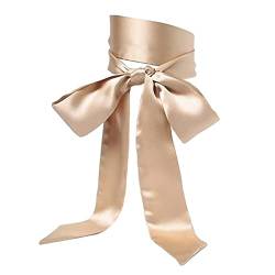 SWECOMZE Satin-Schärpe Gürtel Damen Hochzeit Bogen Band Schal Krawatte (Khaki) von SWECOMZE