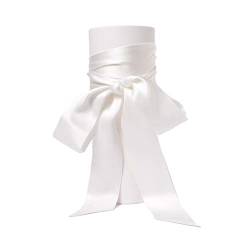 SWECOMZE Satin-Schärpe Gürtel Damen Hochzeit Bogen Band Schal Krawatte (Weiß) von SWECOMZE