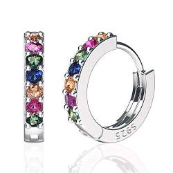 SWEETV 925 Sterling Silber Creolen für Frauen Mädchen - 8mm kleine Creolen Multicolor Zirkonia von SWEETV