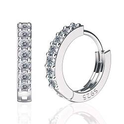 SWEETV 925 Sterling Silber kleine Creolen für Frauen Mädchen, 8mm Zirkonia Huggies Ohrringe hypoallergen Knorpel Ohrringe (Silber) von SWEETV